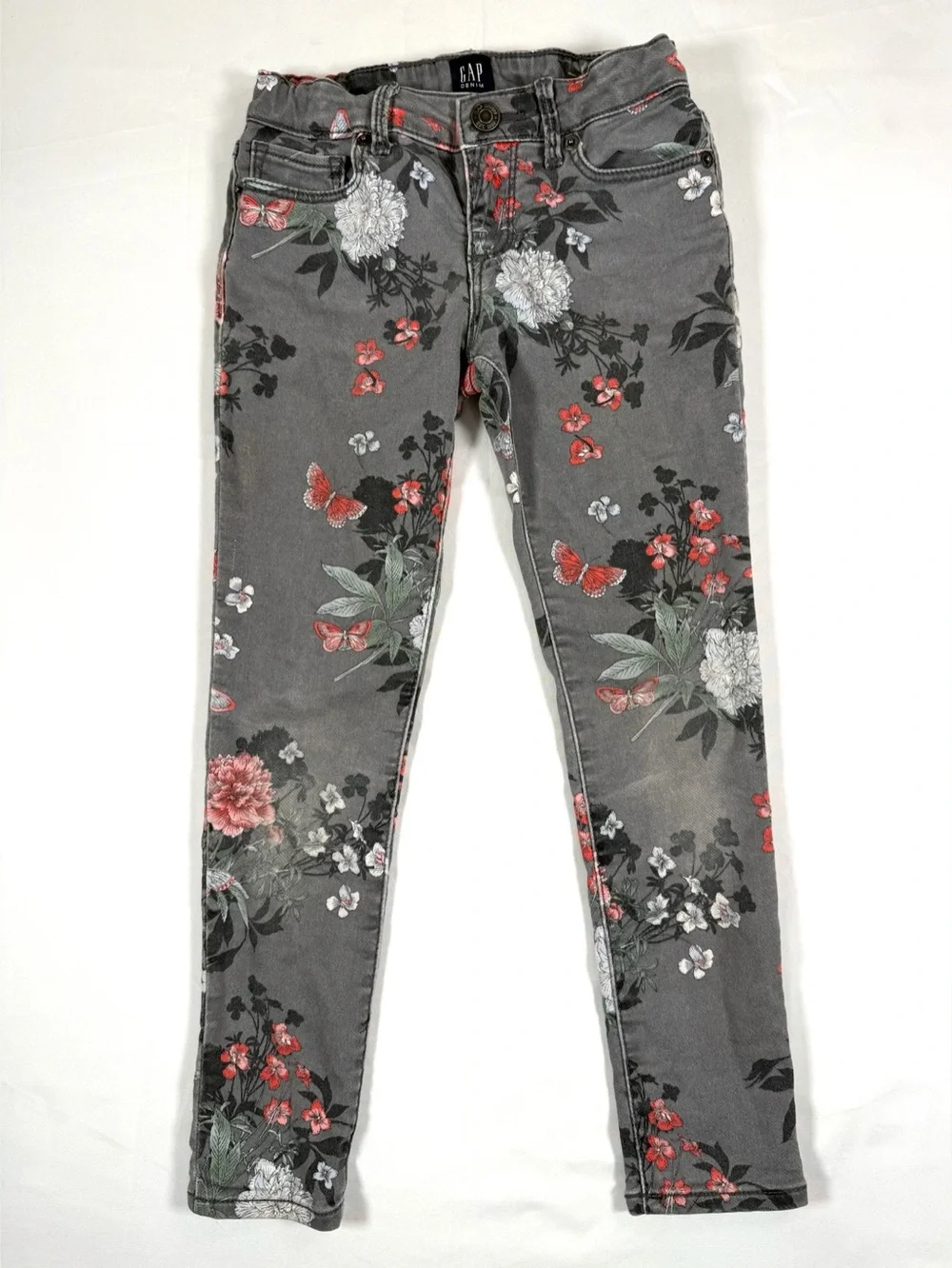 GAP Denim Girls Floral Butterfly Super Skinny Stretch Jeans Print Size 6 Regular